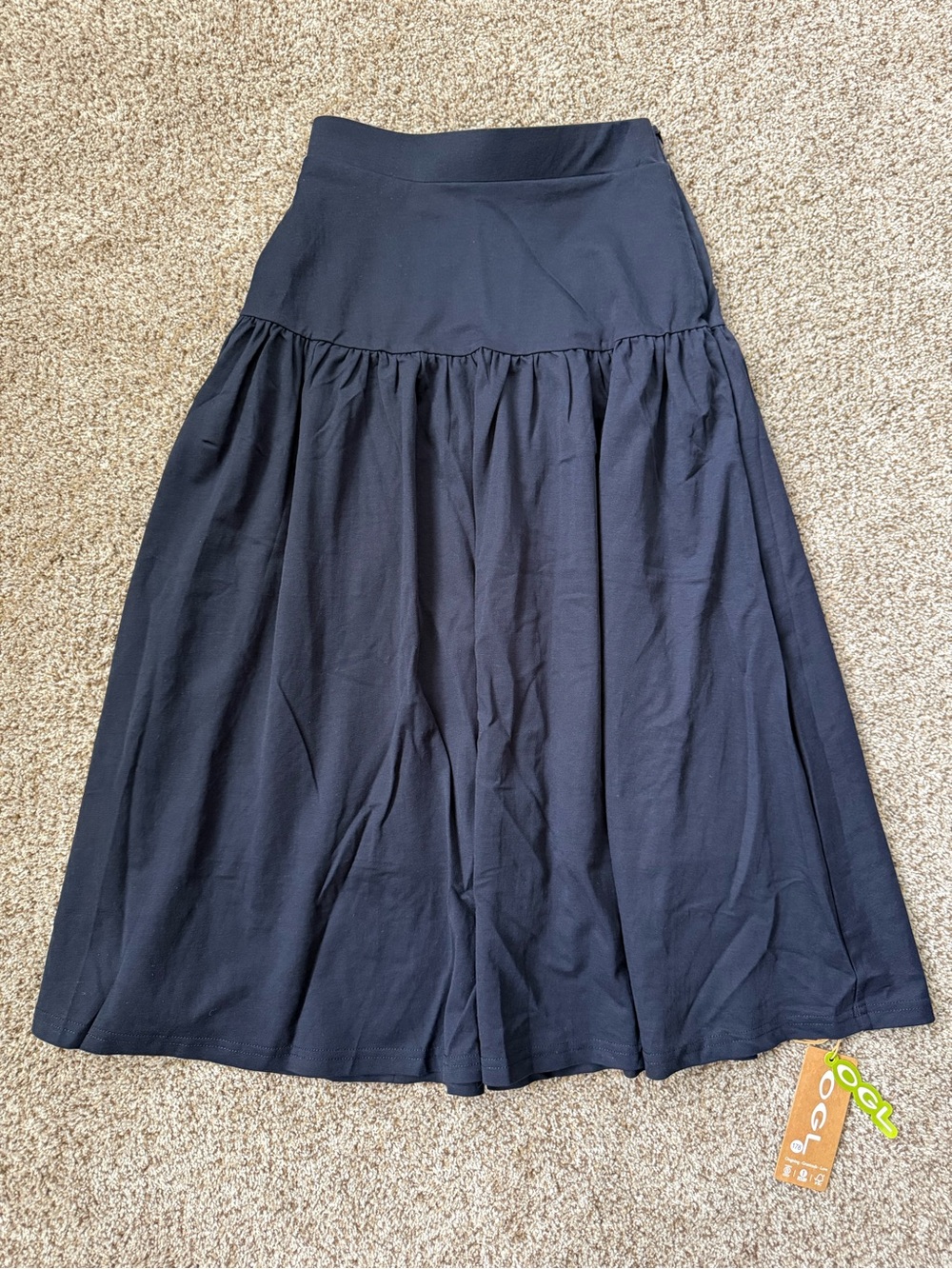 NWT OGL Cotton-Linen Gathered Midi Skirt with Pockets Smoky Navy Blue XS 0 2 $79 - Picture 8 of 9